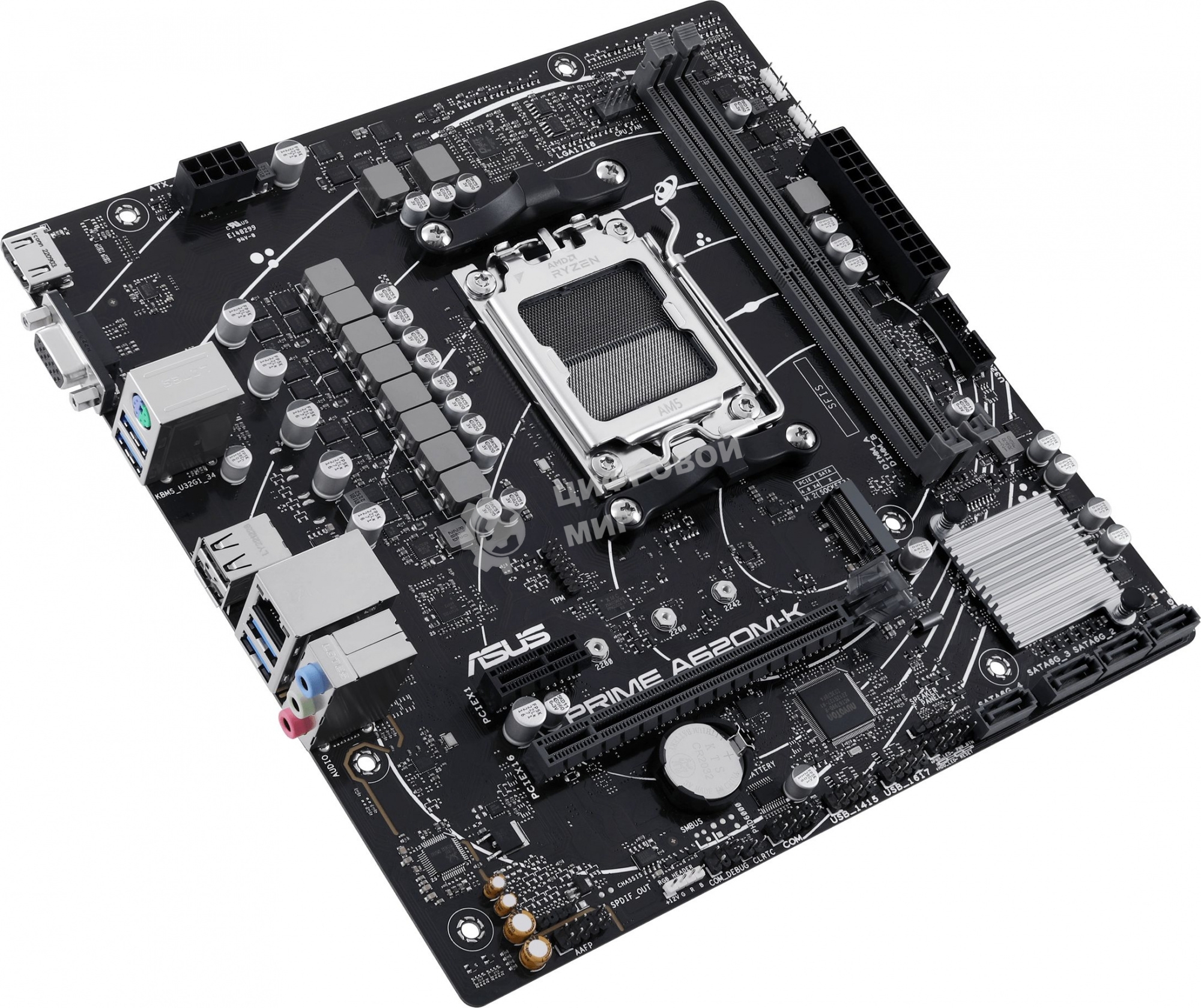 Материнская плата ASUS PRIME A620M-K, AM5, AMD A620, 2xDDR5, 4xSATA, 1xM.2, 1xPCI-E 4.0 x16, 1xPCI-E x1, 1xHDMI, 1xVGA, 1x 1Gb LAN, 4xUSB-A 3.2 Gen 1, 2xUSB-A 2.0, 3x3.5 мм, 7.1, Micro-ATX