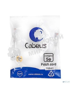 Патч-корд Cabeus, Cat.5e, неэкр., U/UTP, RJ45/RJ45, LSZH, AWG24, 0.3м, белый