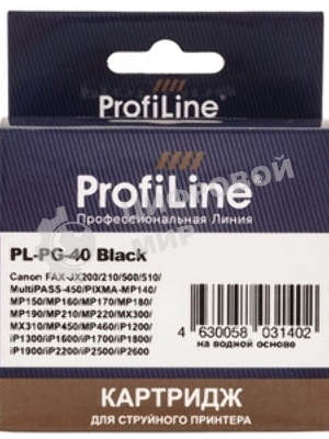 Картридж струйный ProfiLine PL-PG-40 для принтеров Canon Pixma iP1200/1600/2200, MP150/170/450 Black водн