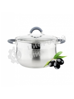 Кастрюля со стеклянной крышкой Zeidan Z-50250 2,1 л - 2.1 л (д.16х10.5 см), нерж.сталь, внутренняя - матовая полировка, снаружи - комбинированная полировка, шкала литража, ручки с силиконовым покрытием, КАПСУЛИРОВАННОЕ ДНО, ПОДАРОЧНАЯ УПАКОВКА С ПЛАСТИКОВОЙ РУЧКОЙ.