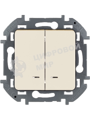 Выключатель 2-клавишный с подсветкой/индикацией 10AX 250 В слоновая кость