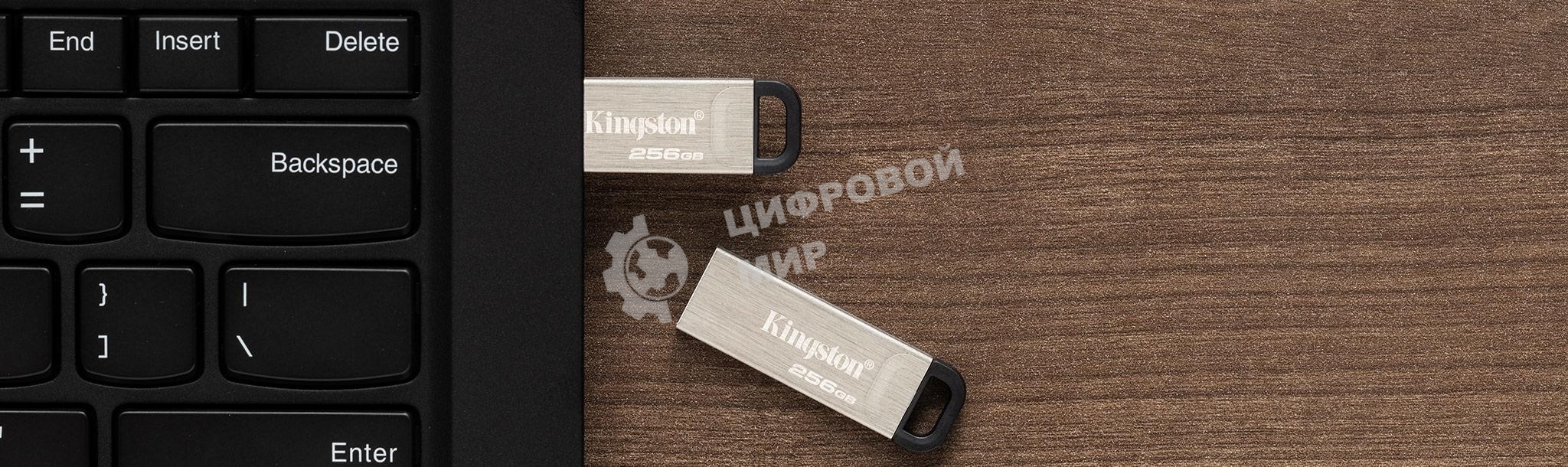Флешка USB Kingston KYSON (DTKN/256GB), 256Gb, USB 3.2 Gen 1, R/W 200/60, серебристый/черный