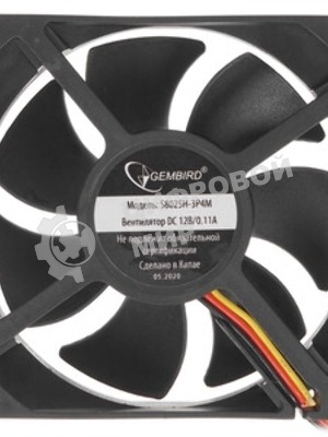 Вентилятор для корпуса Gembird 80x80x25, гидрод., тихий, 3 pin/4pin Molex, провод 30 см