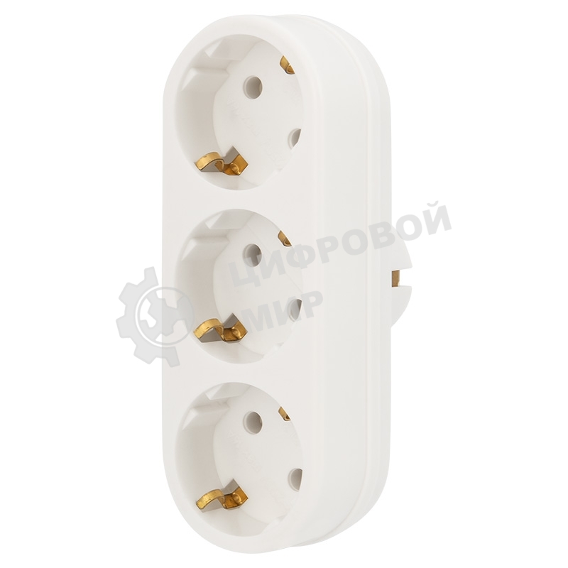 Тройник электрический линейный Rexant 16 А с заземлением белый