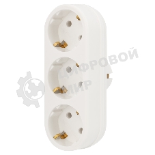 Тройник электрический линейный Rexant 16 А с заземлением белый