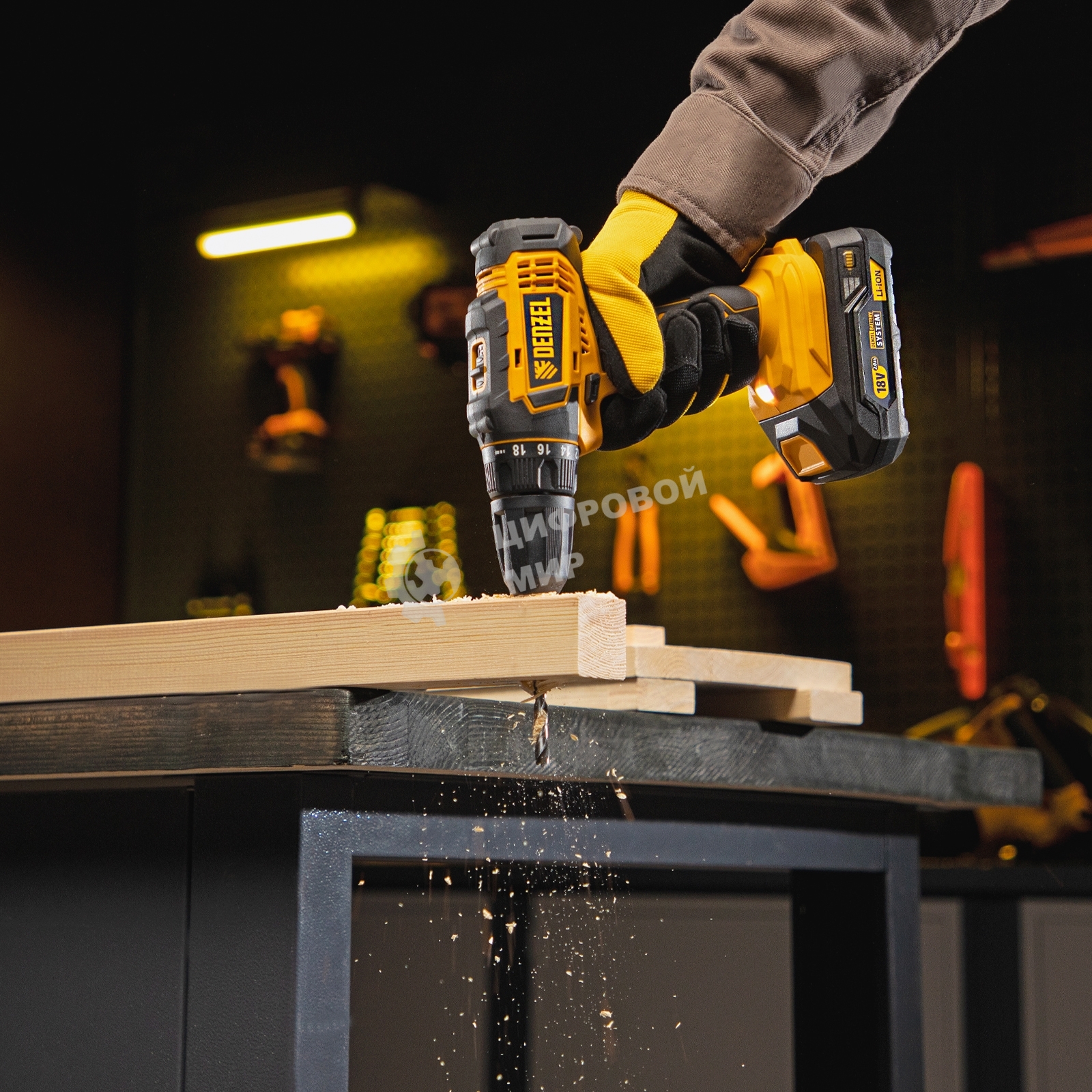 Дрель-шуруповерт Denzel CDL-18-0, Аккумуляторная, 18В, Без АКБ и ЗУ