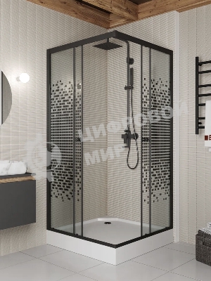 Душевой уголок BAU Stil квадратный с поддоном 100x100х195, прозрачное закаленное стекло с черным рис