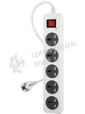 Сетевой фильтр Buro 500UNH-3-WG 3м, 5 розеток, белый/серый, коробка