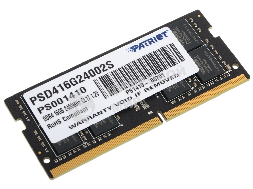 Оперативная память Patriot, DDR4, 16GB (1x16 GB), 2400 MHz, CL17, SO-DIMM