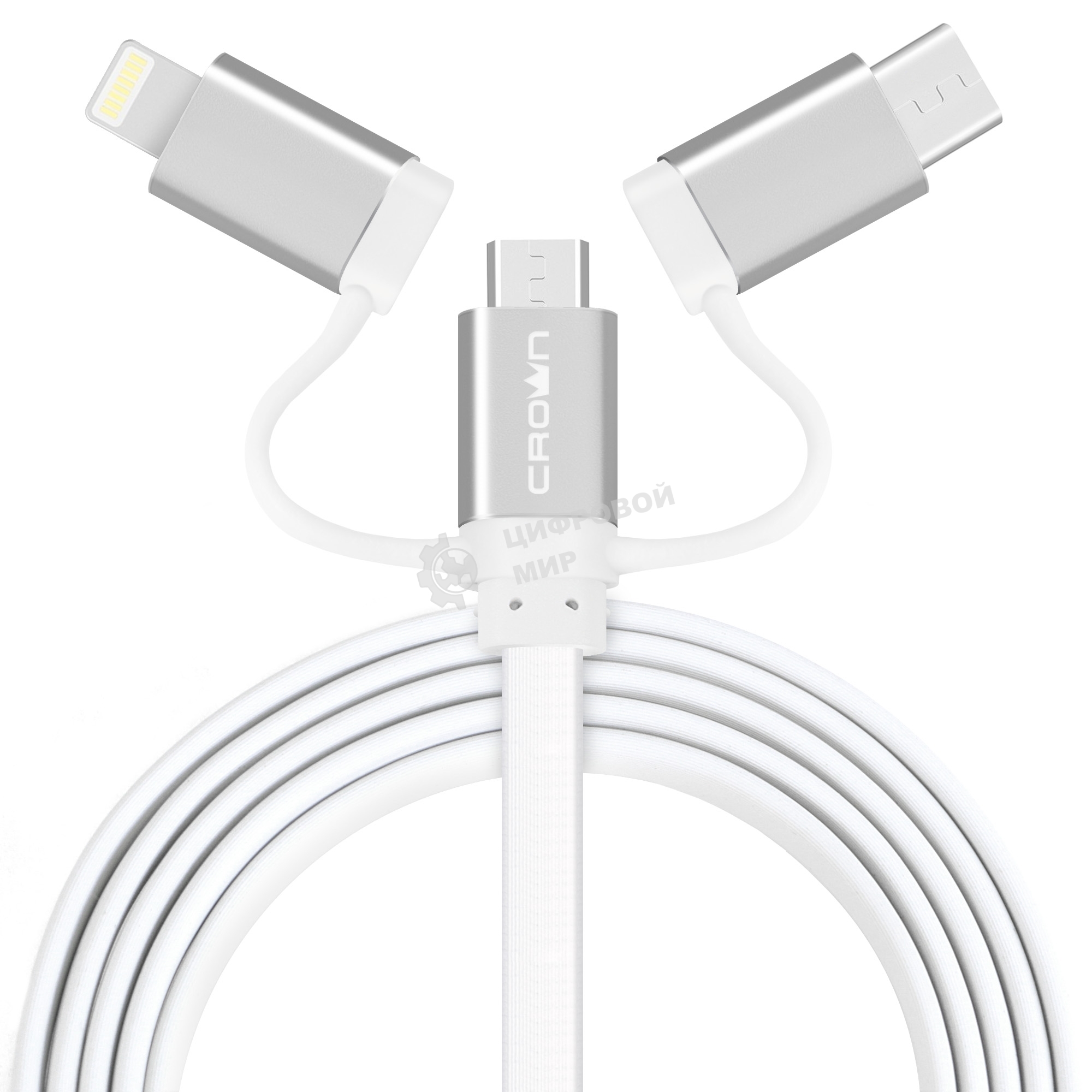 Кабель Crown USB - microUSB/USB Type-C/Lightning CMCU-3182 белый
