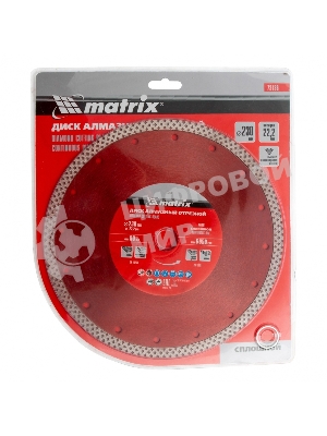 Диск алмазный отрезной Matrix сплошной, 230 х 22,2 мм, сухое/мокрое резание