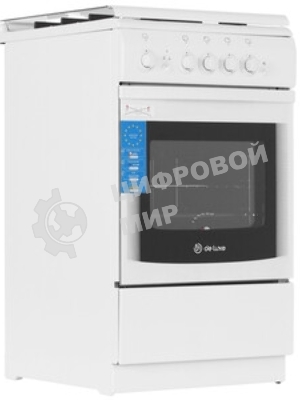 Плита Газовая De Luxe 506040.14г (кр) ЧР белый (стеклянная крышка) реш.чугун