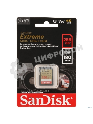 Флеш карта SD 256Gb SanDisk SDXC Class 10 V30 UHS-I U3 Extreme, 180MB/s