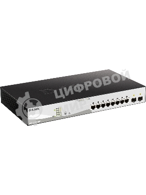 Коммутатор D-Link DGS-1210-10MP/F3A Smart L2 Switch 8х1000Base-T PoE, 2х1000Base-X SFP, PoE Budget 130W, Compact CLI