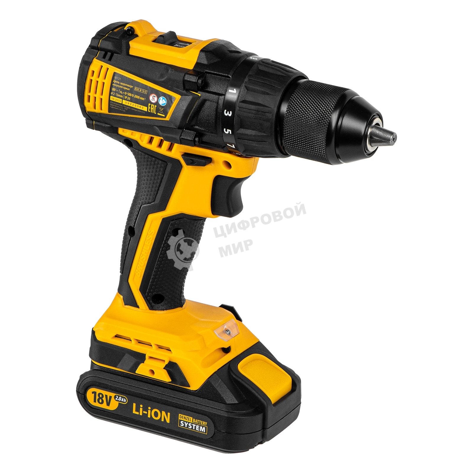 Дрель-шуруповерт Denzel BLDL-IB-18-02, 18 В, 2 Ач, 65 Нм, бесщеточный