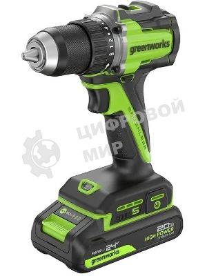 Дрель-шуруповерт GREENWORKS DD345, 24 В, 2 Ач, 45 Нм, бесщеточный (без АКБ и ЗУ)