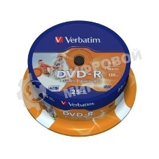 Диск DVD-R Verbatim 4.7Gb 16x Cake Box (25шт) Printable (43538)
