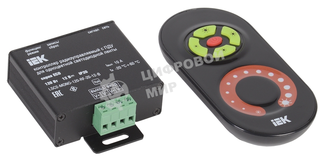 Контроллер с ПДУ радио MONO 1 канал 12В 10А 120Вт черный IEK LSC1-MONO-120-RF-20-12-B