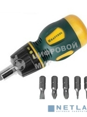 Набор KRAFTOOL 26190-H7 отвертка реверсивная с битами SL3/5/6мм PH1/2/3 7шт