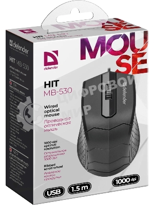 Мышь проводная Defender HIT MB-530 черный, 1000 dpi, USB, кнопки - 3