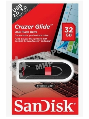 Флешка USB Sandisk CZ60 Cruzer Glide (SDCZ60-032G-B35), 32Gb, USB 2.0, R/W 30/8, черный/красный