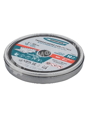 Круг отрезной по металлу Gross WA60TBF 125х1.0х22.2мм, в метал.банке, 10 шт. 743680