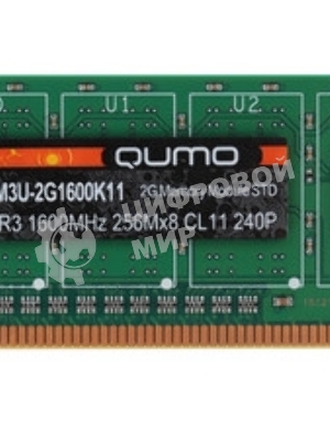Оперативная память Qumo, DDR3L, 2GB (1x2GB), 1600MHz, CL11, DIMM