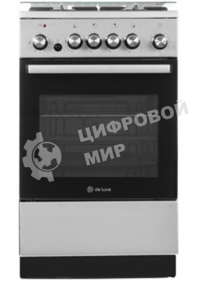 Плита комбинированная De Luxe 5040.41ГЭ (КР) ЧР-010 нержавеющая сталь, конфорок 4 шт, духовка 46 л, 50 см x 85 см x 50 см