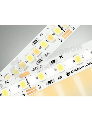 Светодиодная лента Ambrella light GS4151 2835 240Led/ 18W m/ 24V IP20 CCT 3000-6500K/5000*10*1.2mm (3 конт.)