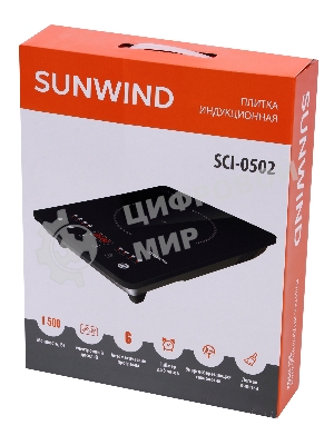 Плита настольная электрическая SunWind SCI-0502 чёрный, 1.4 кВт, индукция, конфорки - 1, стеклокерамика, сенсор