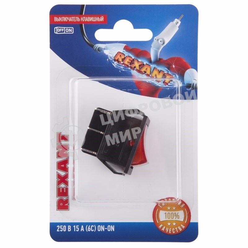 Выключатель клавишный Rexant 250V 15А (6с) ON-ON красный с подсветкой (RWB-506, SC-767) (в упак. 1 шт.)