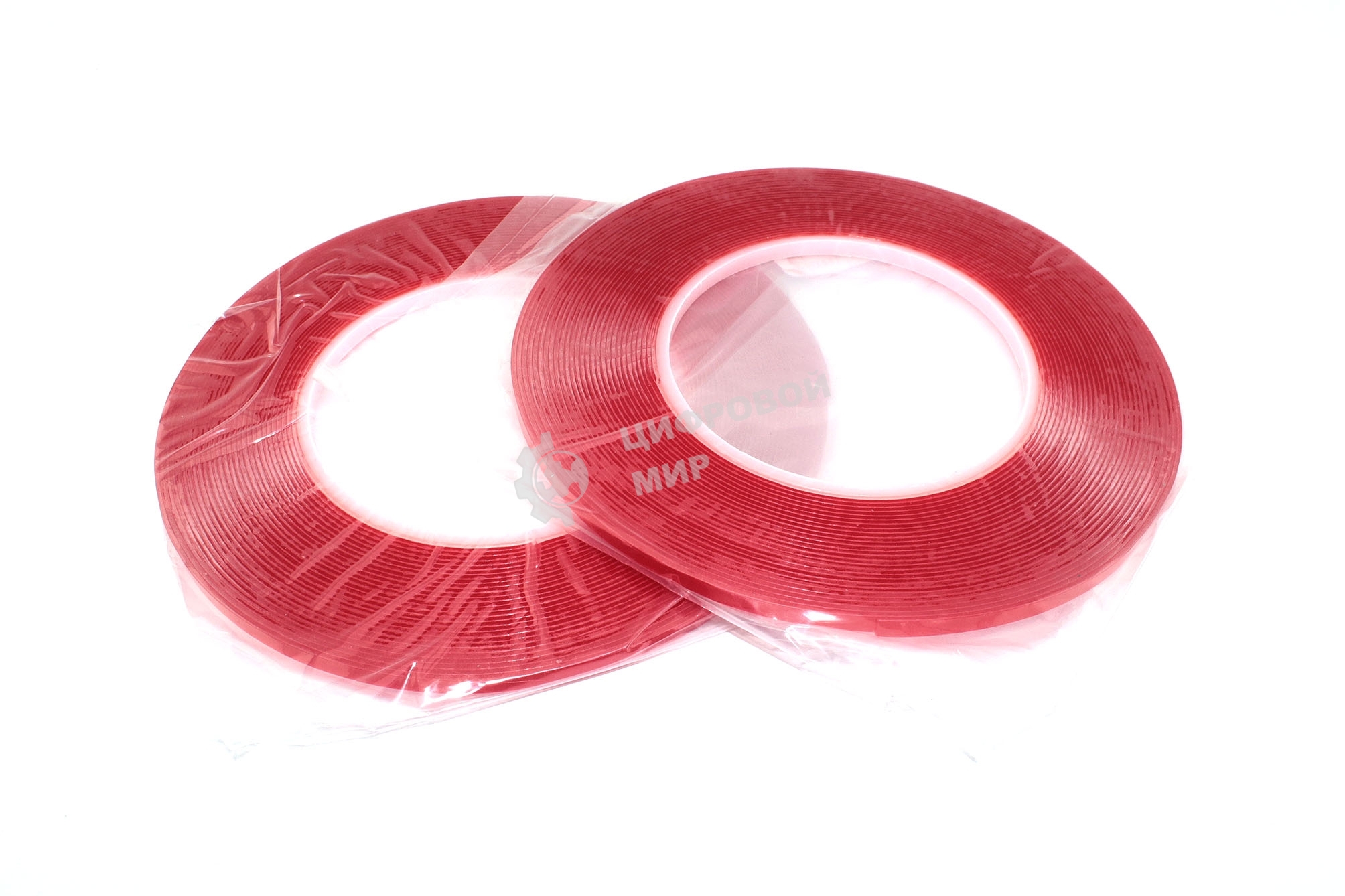 Скотч двусторонний прозрачный 3M с красной защитной лентой толщина 1мм ширина 4мм 10м 2 шт
