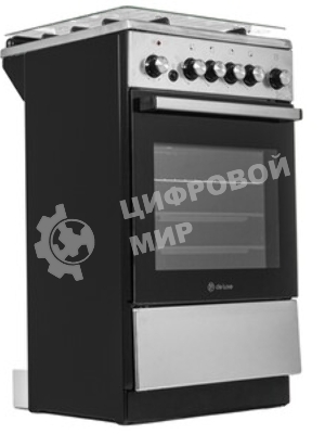 Плита комбинированная De Luxe 5040.41ГЭ (КР) ЧР-010 нержавеющая сталь, конфорок 4 шт, духовка 46 л, 50 см x 85 см x 50 см