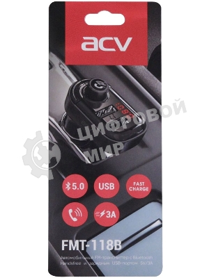 Автомобильный FM-модулятор ACV FMT-118B черный MicroSD BT USB (37399)