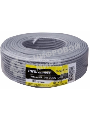 Кабель PROconnect Кабель UTP cat.5e 4 пары (100м) 0.51 мм