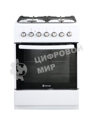 Плита Комбинированная De Luxe 606040.00гэ-001(кр) ЧР белый (стеклянная крышка) реш.чугун