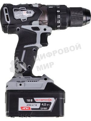 Дрель-шуруповерт ИНТЕРСКОЛ ДАУ-13/18В, 18 В, 4 Ач, 60 Нм, бесщеточный, ударный