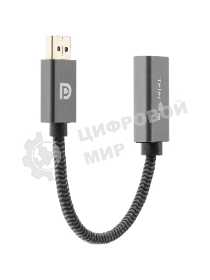 Кабель-переходник DP --> HDMI-F 0.2m, серый металлик, оплетка, 4K@60Hz, Telecom (TA560)