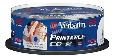 Диск CD-R Verbatim 700Mb 52x Cake Box (25шт) Printable (43439)