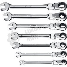 Набор комбинированных гаечных ключей трещоточных шарнирных 7 шт, 8 - 19 мм, Зубр