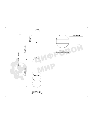 Подвесной светодиодный светильник Ambrella light LH11033 BK/MG/SM черный/мраморно-серый/дымчатый 18W 3000K D150*1900