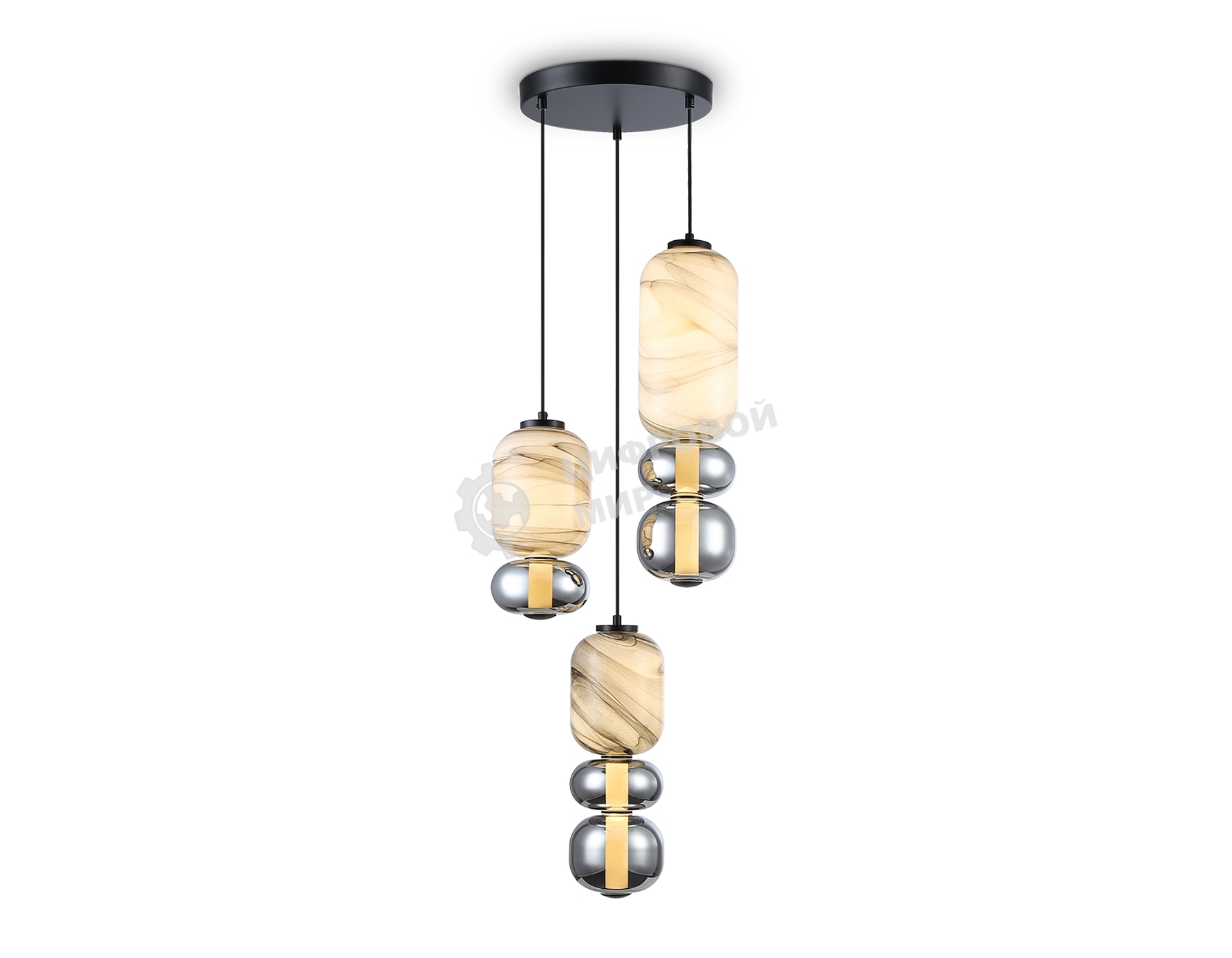 Подвесной светодиодный светильник Ambrella light LH11036/3 BK/MG/SM черный/мраморно-серый/дымчатый 40W 3000K D410*2050