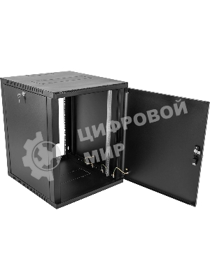Шкаф коммутационный ЦМО (ШРН-9.500.1-9005) настенный 9U 600x529 мм пер. дв. металл 200 кг черный 470 мм 180 град.