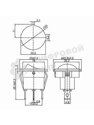 Выключатель клавишный Rexant круглый 12V 20А (3с) ON-OFF зеленый с подсветкой