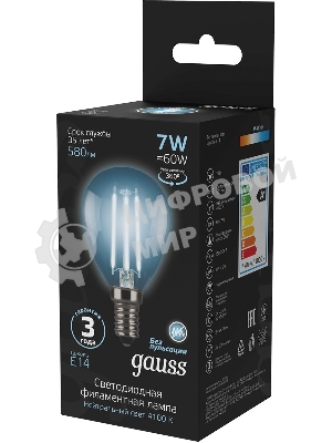 Лампа светодиодная Filament Шар E14 7Вт 4100К Gauss 105801207