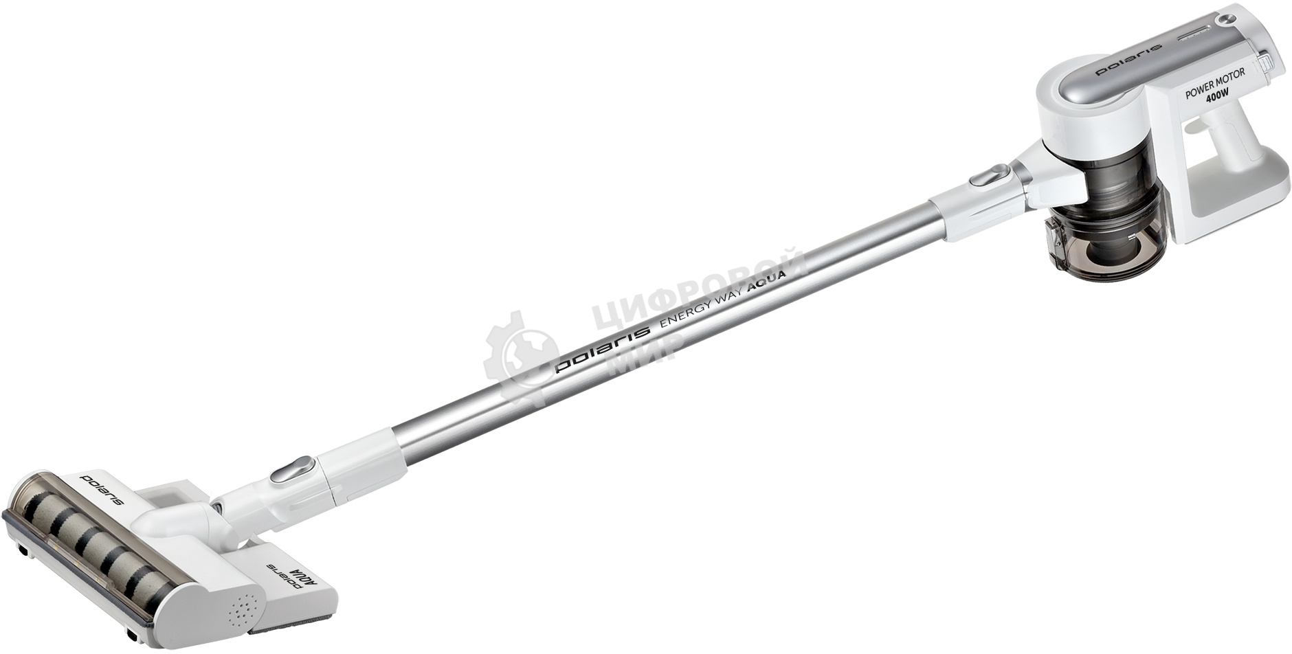 Пылесос вертикальный Polaris PVCS 7000 белый/серебристый, питание от аккумулятора, 150 Вт, уборка влажная/сухая, пылесборник 0.5 л