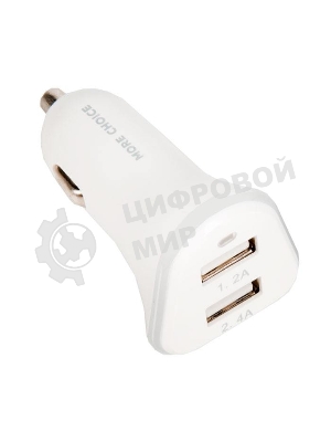Автомобильная зарядка (от прикуривателя) 2USB 2.4A для micro USB More choice AC22m белый