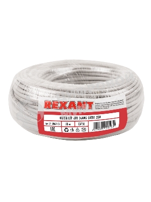 Кабель UTP Rexant 4PR 24AWG, CU (медь), cat.5e, 100 МГц, PVC, серый, бухта 25 м