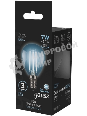 Лампа светодиодная Filament Шар E14 7Вт 4100К Gauss 105801207