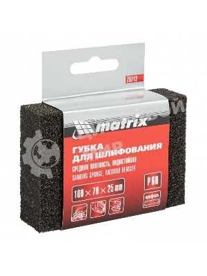 Губка для шлифования Matrix, 100 х 70 х 25 мм, средняя плотн., P 60